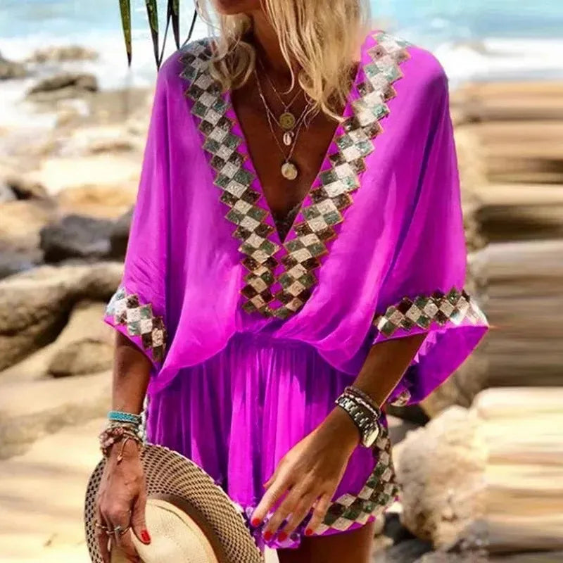 Conjunto Boho Vibe - Vestido com Estampa e Decote em V