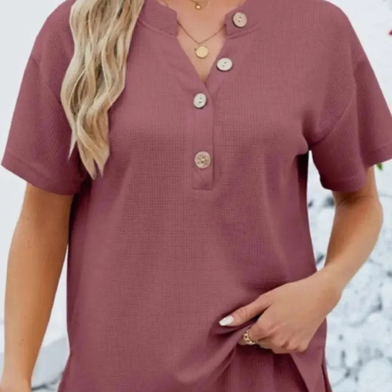 Conjunto Feminino Solid Grace - Camisa de Manga Curta Solta e Calças Casuais, Terno Monocromático