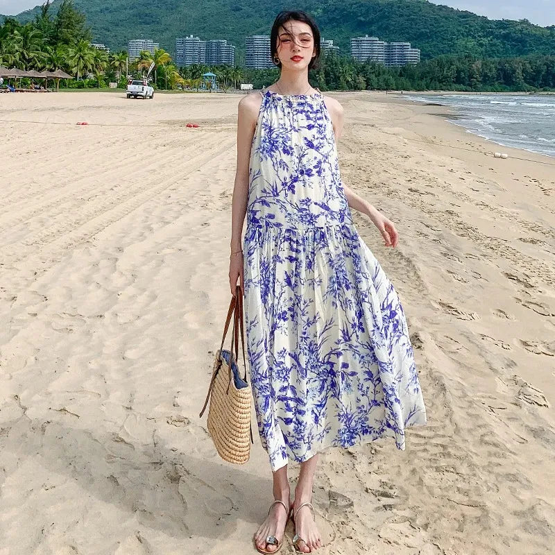 Vestido Feminino Isis com Chiffon e Estampa Porcelana - para um Verão Elegante na Praia