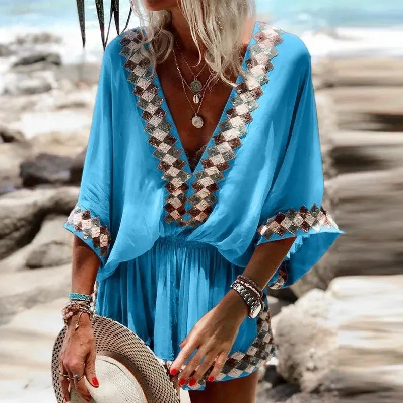 Conjunto Boho Vibe - Vestido com Estampa e Decote em V