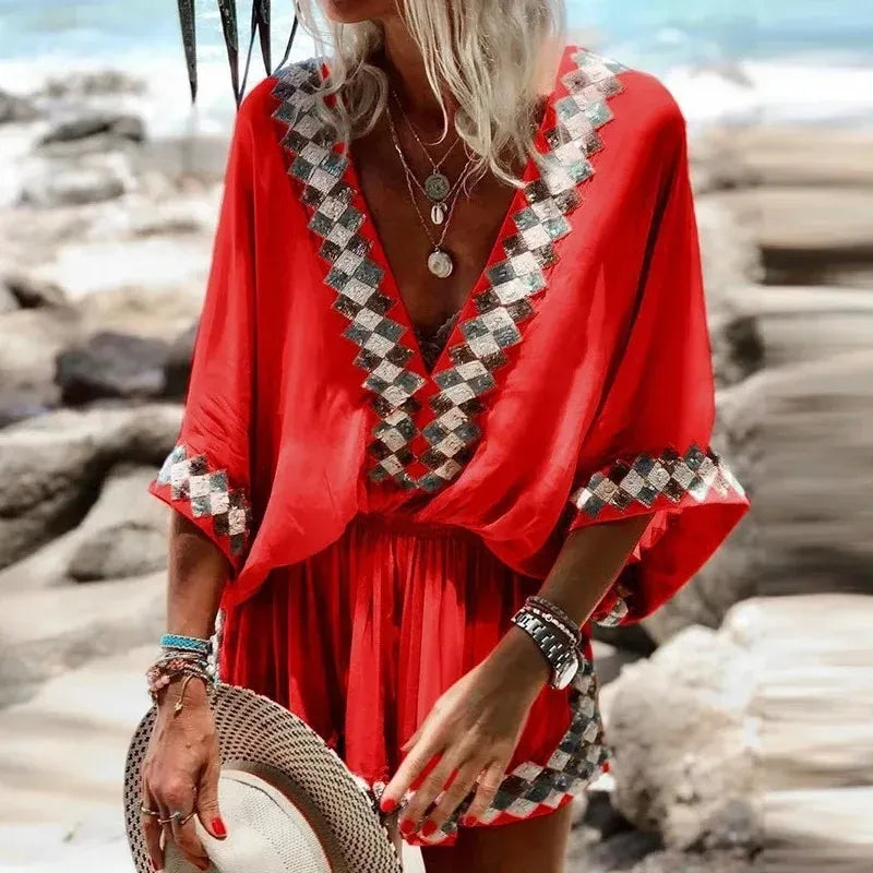 Conjunto Boho Vibe - Vestido com Estampa e Decote em V